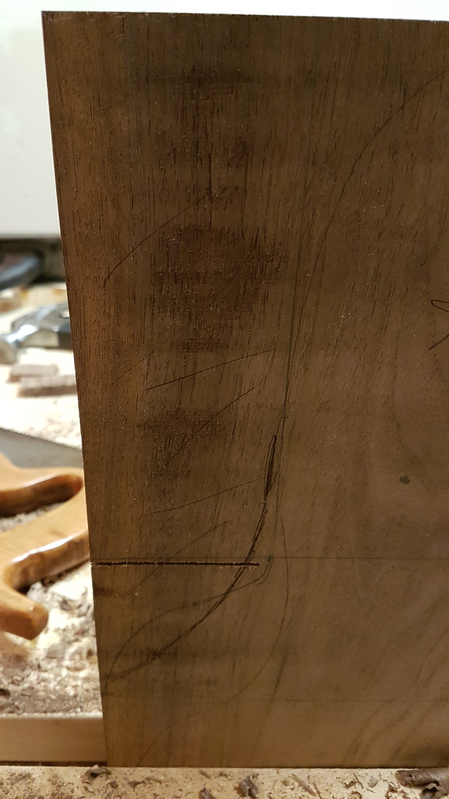 some crudely pencilled curves on the board. I followed whichever I felt best at the time.